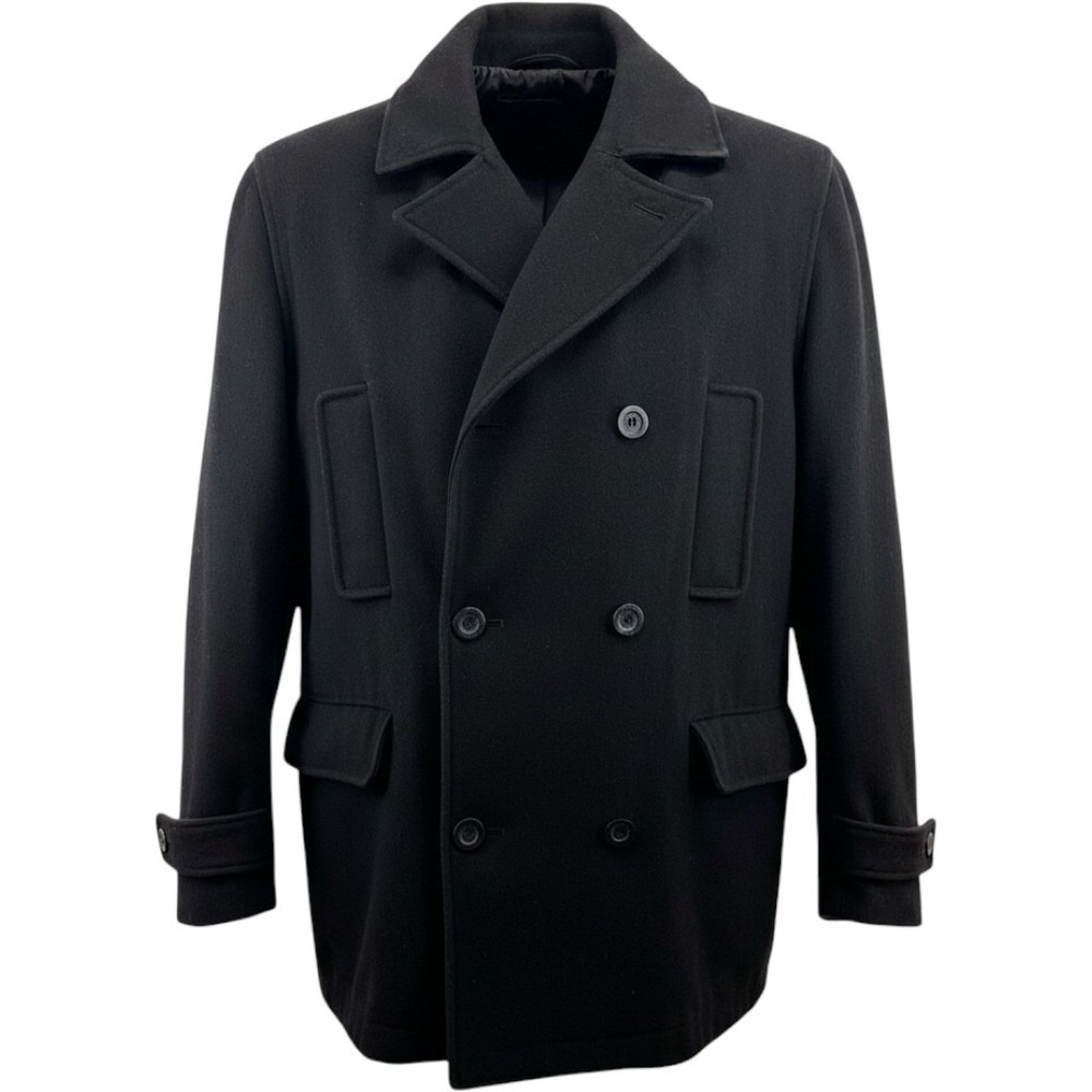 GUESS Mens Black Double Breasted Wool Peacoat Jacket Size Medium Quilted Lining
